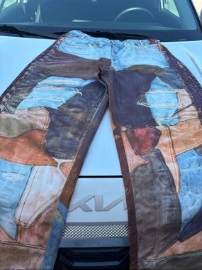 Women’s Patchwork-Print Wide Leg Jeans in Multi-Color